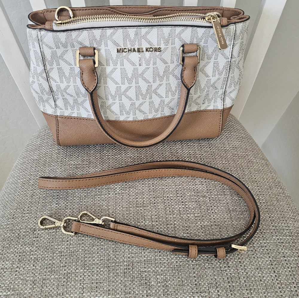 Michael Kors Cream and Tan Satchel